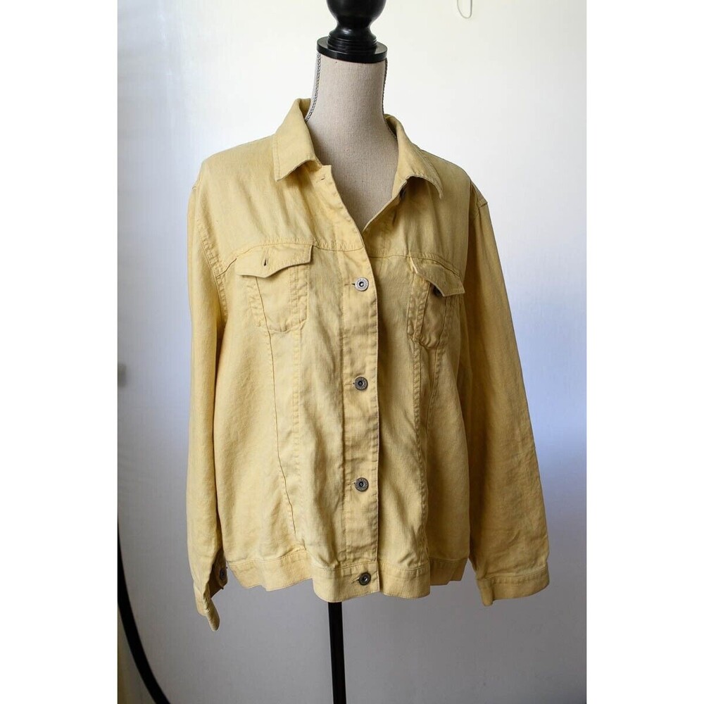 Eddie Bauer Shirt Jacket Shacket pale yellow cotton linen button up